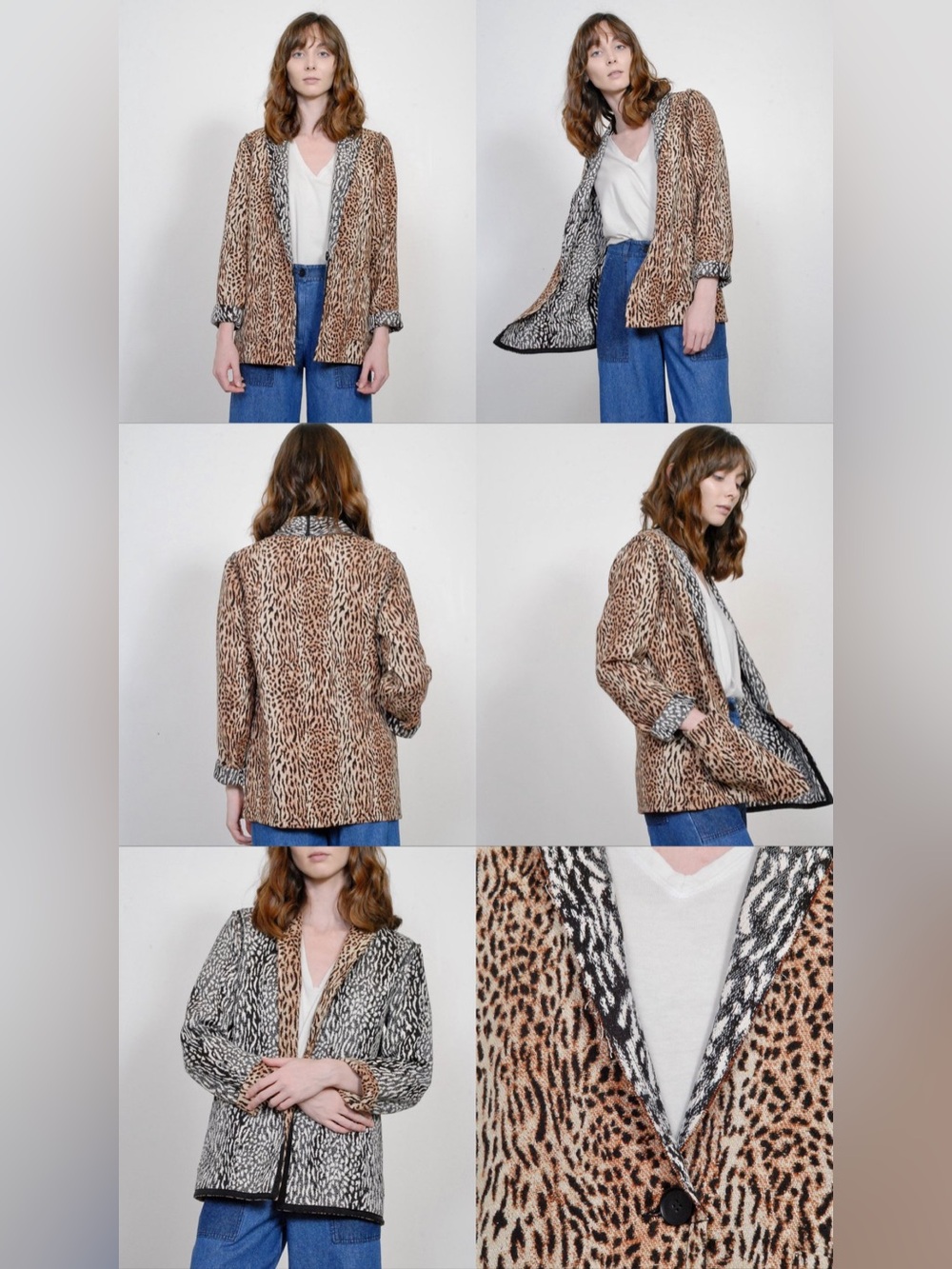 Raquel Allegra Leopard Cotton Reversible Blazer, Size 2/US M